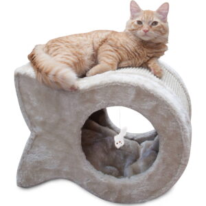 Majestic Pet | Kitty Cave Cat Scratcher, Fish Sisal Scratching Pad, Faux Fur and Sisal, Beige
