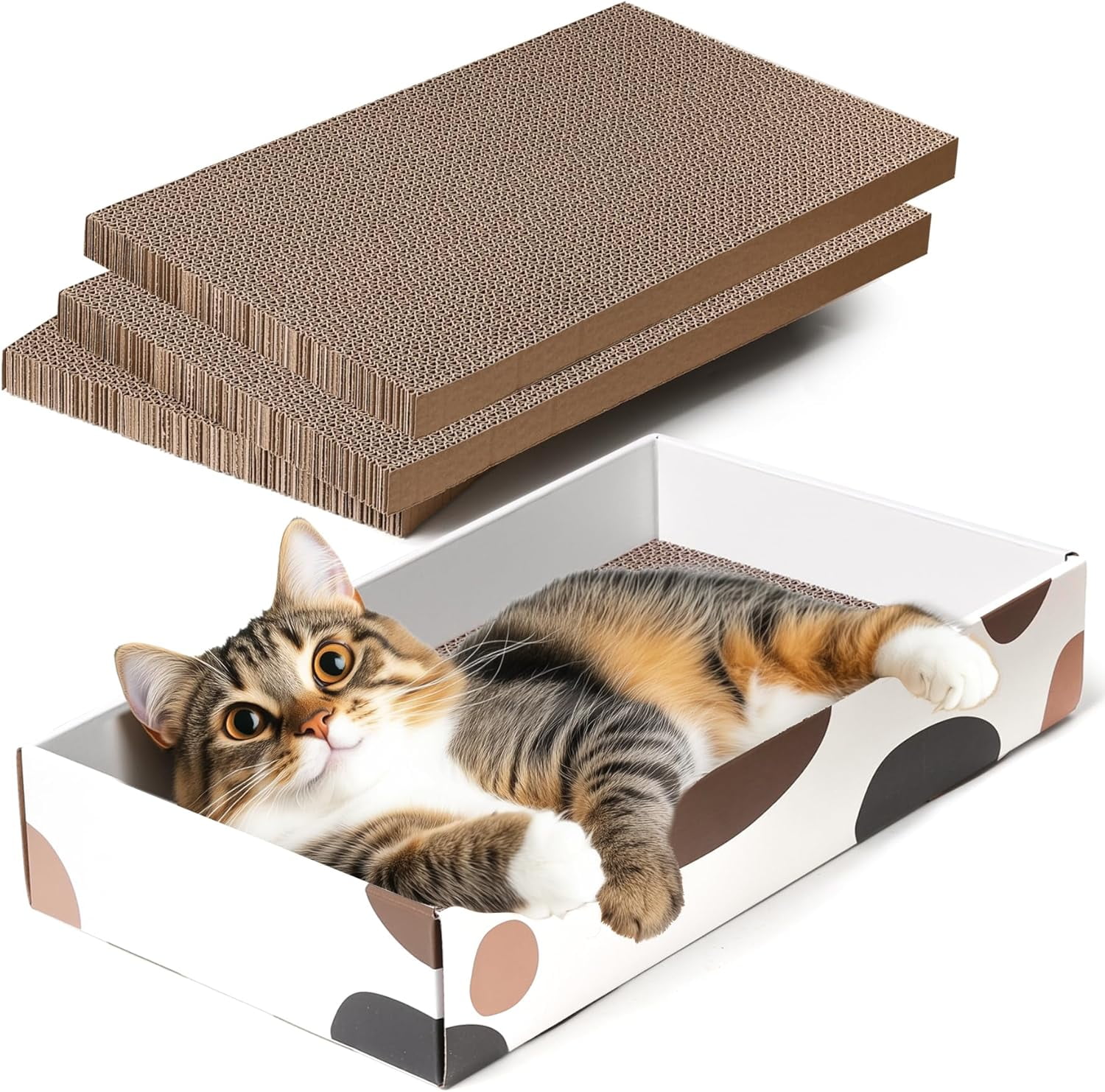 "17×10 Inch Cat Scratcher Refill Box | 3-Pack Reversible Corrugated Pads | Long-Lasting Indoor Cardboard Scratching Board for Furniture Protection" - Image 2
