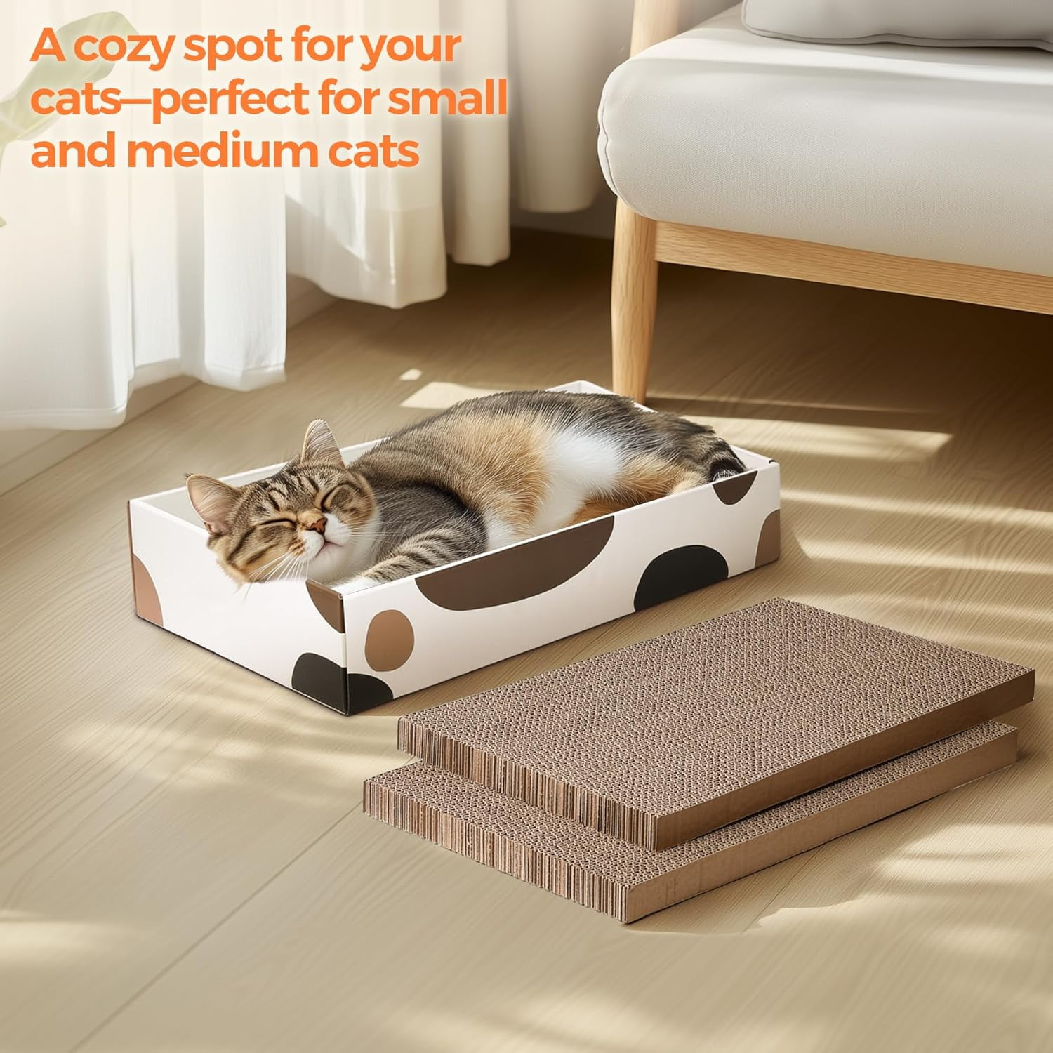 "17×10 Inch Cat Scratcher Refill Box | 3-Pack Reversible Corrugated Pads | Long-Lasting Indoor Cardboard Scratching Board for Furniture Protection" - Image 3