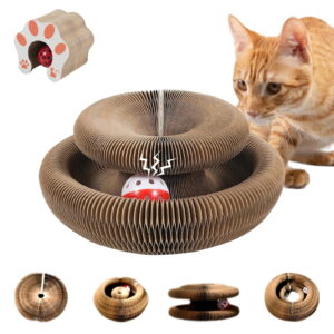 Cat Toy, Magic Organ Cat Scratch Board, Compact Cats Accordion Toy, Interactive Cardboard Cat Scratcher Pad Toys with Bell Ball for Indoor Exercise