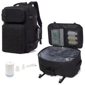 SYCNB Vacuum Travel Backpack with Pump, Waterproof Backpack for Men, Carry-On Personal Item Travel Bag, Versatile Vacuum Compression Backpack for Travel Hiking, Black
