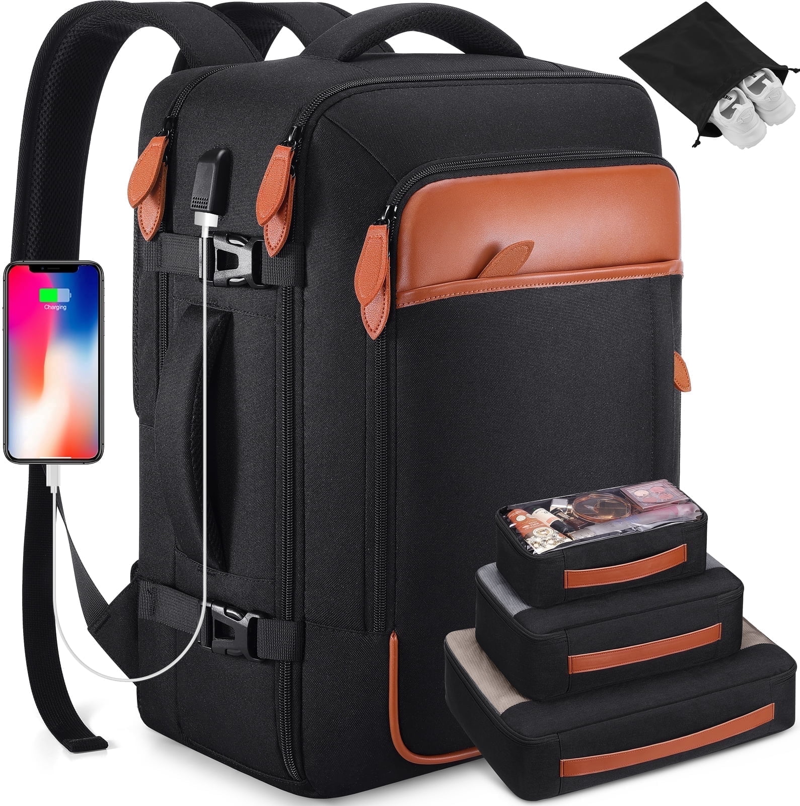 UKEIN Travel Backpack for Men & Women Carry On Backpack Flight Approved 40L Waterproof Anti-Theft Personal Item Backpack with Packing Cubes and Shoe Pocket