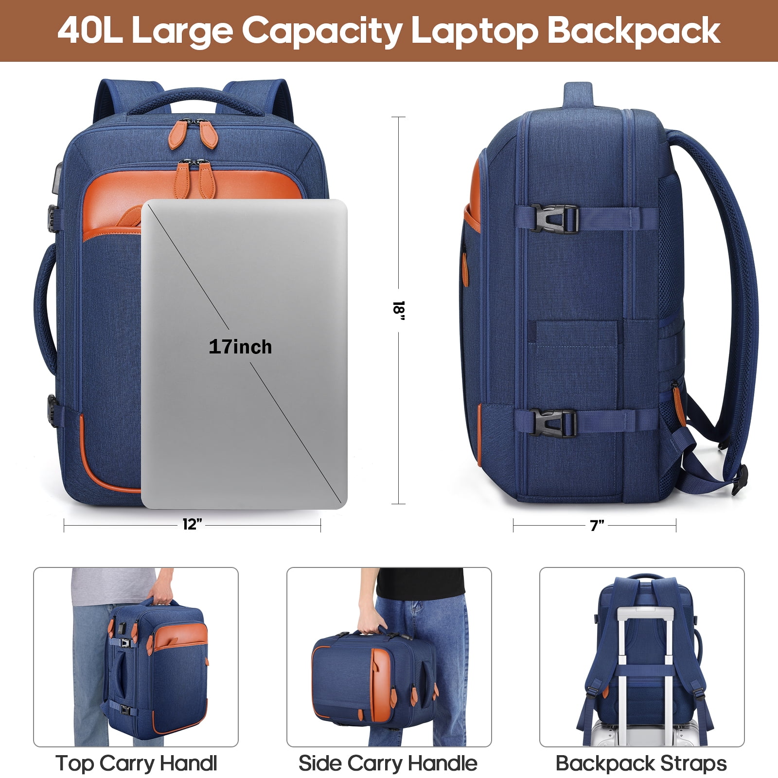 UKEIN Travel Backpack for Men & Women Carry On Backpack Flight Approved 40L Waterproof Anti-Theft Personal Item Backpack with Packing Cubes and Shoe Pocket - Image 9