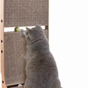 L-Shape Cardboard Cat Scratcher, 27.2 Inch Vertical Cardboard Scratcher for Indoor Cats with 2 Built-in Toy Balls