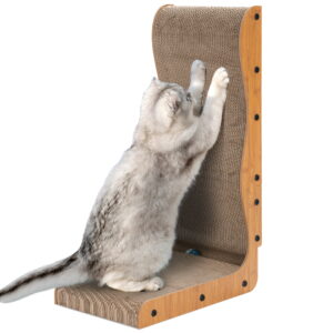 Happy & Polly Cat Scratch Pad, L-Shape Cardboard Scratcher with Ball, Durable Vertical Scratching Board for Indoor Cats