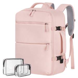 35L Travel Backpack, Carry on Luggage for Airplanes with 2 Packing Cubes, 15.6 inch Personal Item Travel Bag, Expandable Backpack with USB Charging Port & Shoe Pocket for Travel, Work,Pink
