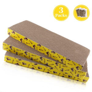 KAMIDA Cat Scratchers Cardboard 3 Pieces, Cat Scratching Pads,Corrugated Board Reversible with Catnip for Indoor Cats (Straight plate),Large Size