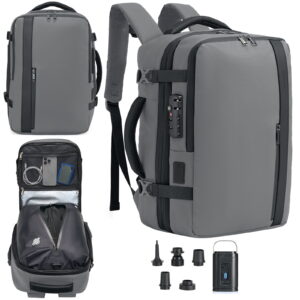 Fegat Vacuum Backpack for Travel,60L Expandable Compression Bag with Pump & TSA Lock,Vacuum Seal Backpack Flight Approved,Airbag Personal Item Carry on Backpacks for Travel Business