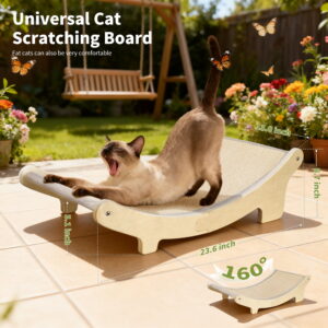 2-in-1 Natural Sisal Cat Scratcher Bed – Curved Wooden Lounge & Scratching Board For Indoor Cats, Large Size