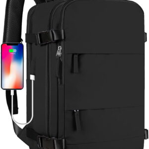 DAKIMOE Large Travel Backpack for Women Men Laptop Bag Airline Approved Carry On Backpacks Waterproof Anti Theft Gym Bags Hiking Flight Approved Luggage Casual Daypack, Large, Black