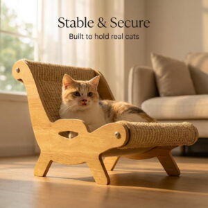 2026 New Cat Recliner Scraper Board, 2 in 1 Cat Recliner Scratch Board with Anti-Scratch Cotton Linen, Wooden Cat Scratcher Lounge Chair for Indoor Cats Stretching and Relaxing (Small)