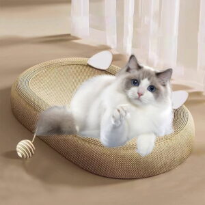 Flax Cat Scratcher - 21.65" Cat Scratcher Cardboard, 3 in 1 Oval Cat Scratching Bed Pad with Play Ball, Cat Scratch Lounge for Indoor Cats, Kittens & Puppies