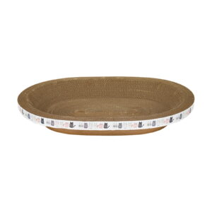 Hiroekza Cat Scratcher Cardboard Bowl Shaped Scratch Pad for Cats 19x13in - Corrugated Oval Scratching Basin & Bed - Durable, Crumb-Free, Multi-Functional Cat Toy Brown