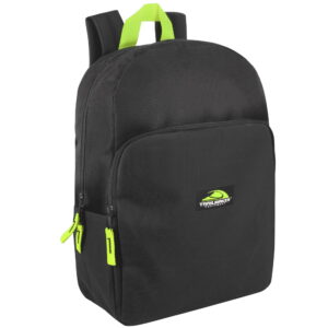 15 Inch Classic Solid Color Backpack with Front Zippered Pocket for Commuting and Travel in Black & Neon Green