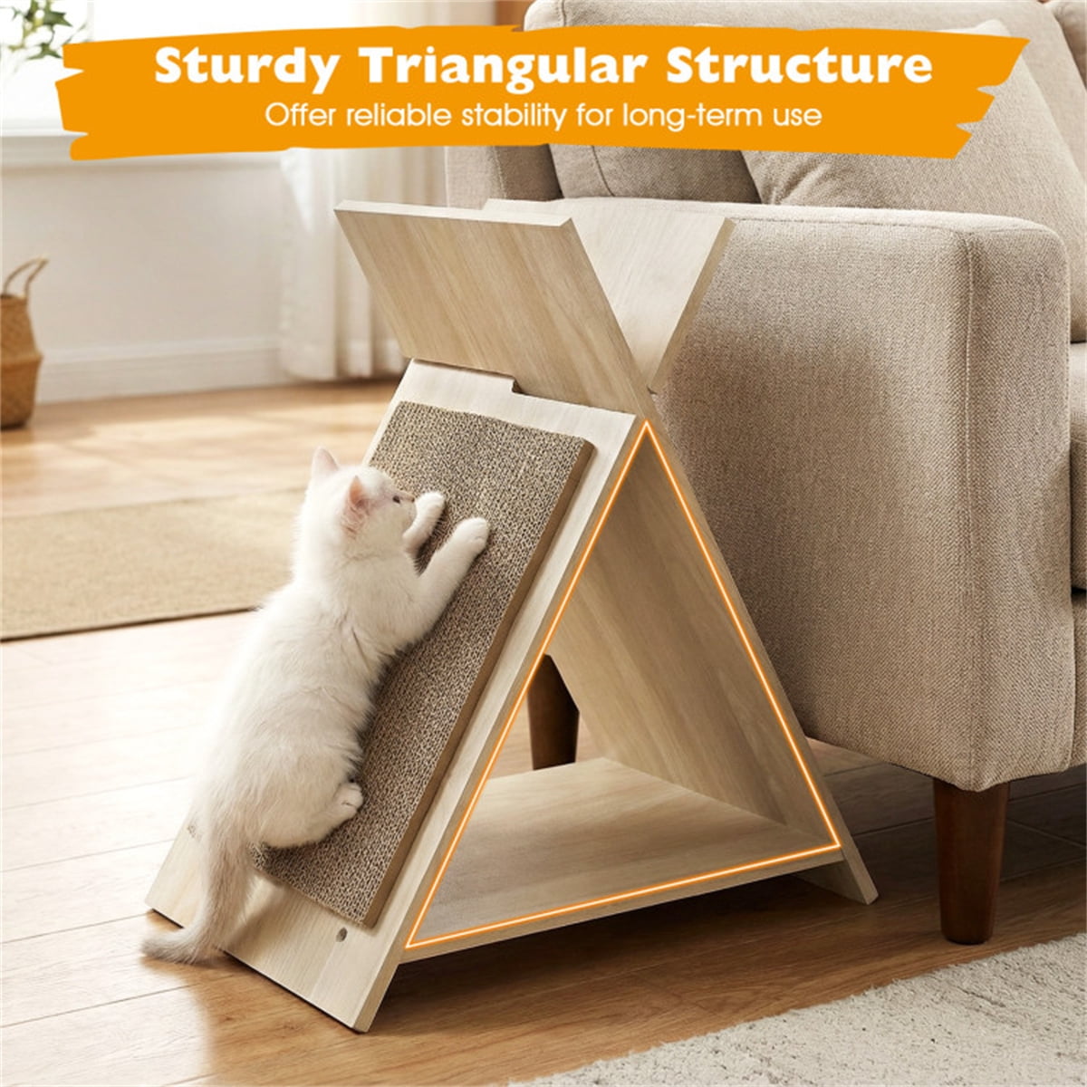 ZephyPaws Vertical Cat Scratching Post,Cat Scratcher Foldable,Triangle Cat Scratching Board,Multiple Angle Scratch Pad,Wooden Cat Scratcher for Indoor Cats,Natural - Image 4