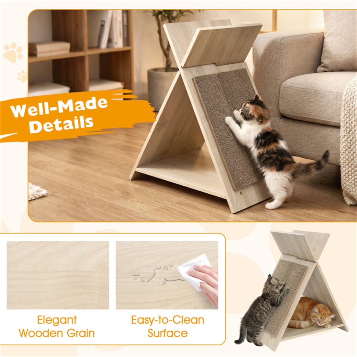 ZephyPaws Vertical Cat Scratching Post,Cat Scratcher Foldable,Triangle Cat Scratching Board,Multiple Angle Scratch Pad,Wooden Cat Scratcher for Indoor Cats,Natural - Image 7