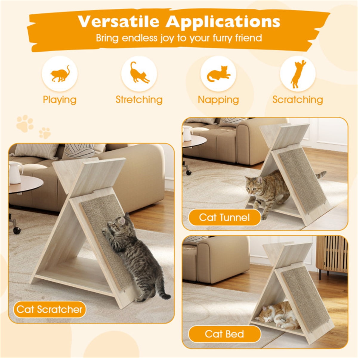 ZephyPaws Vertical Cat Scratching Post,Cat Scratcher Foldable,Triangle Cat Scratching Board,Multiple Angle Scratch Pad,Wooden Cat Scratcher for Indoor Cats,Natural - Image 8
