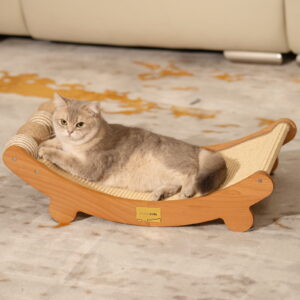 CheerPals Cat Scratcher Pad with Toy Balls, 27x14in Solid Wood Scratching Bed, Sisal Cats Chair Hammock Lounge for Indoor Cat