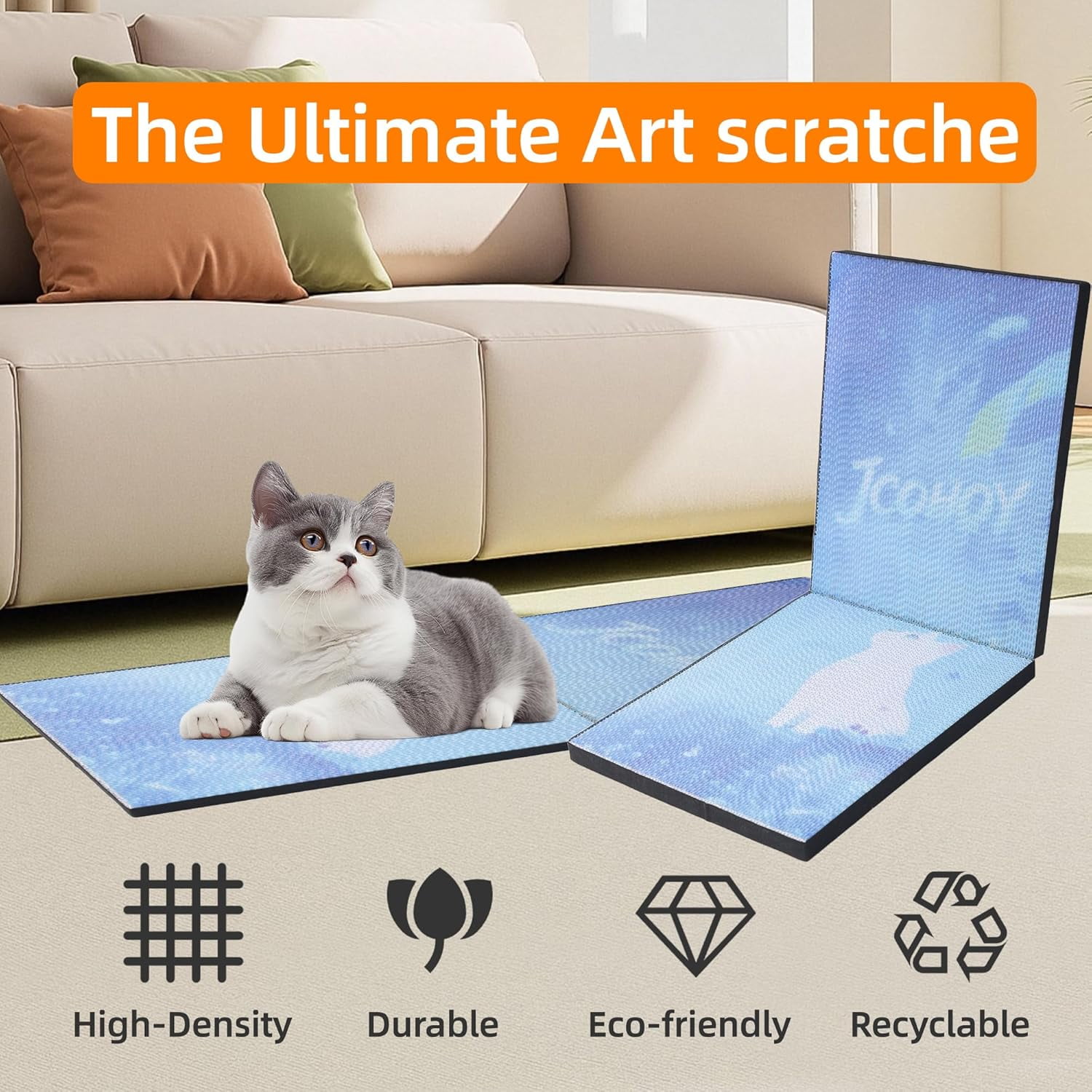 Artistic Cat Scratching Board, Wall-Mountable Cat Scratcher, Foldable, 27.6x11x1 inches, Suitable for Indoor Cats as a Scratching Mat and Cat Furniture Protector (Blue) - Image 5