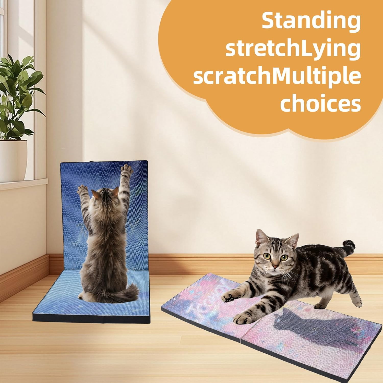 Artistic Cat Scratching Board, Wall-Mountable Cat Scratcher, Foldable, 27.6x11x1 inches, Suitable for Indoor Cats as a Scratching Mat and Cat Furniture Protector (Blue) - Image 7