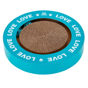 Best Friends Cat Scratcher-Round Track with Spinning Ball-Love Print-14" dia