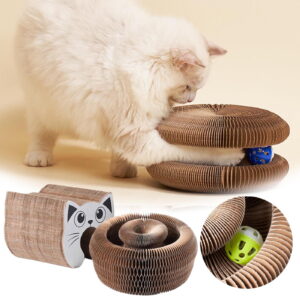 2 in 1 Foldable Cat Scratcher with Interactive Transformable Shape and Integrated Pet Bed for Indoor Outdoor Use