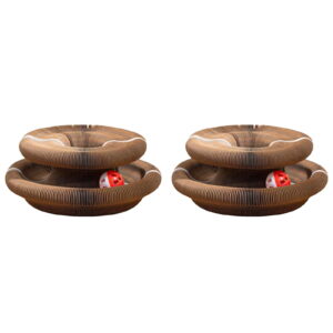 2 PCSMagic Accordion Cat Scratcher Board,Foldable Recyclable Accordion Cats Toy with Track Adventure,Brown Cat Scratching Pad,Retractable Reversible Furniture Protector