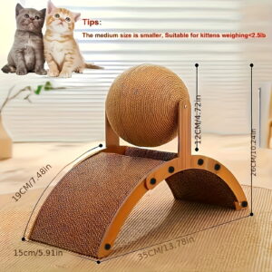 2-in-1 Cat Scratcher with Hanging Ball - Heavy-Duty Scratching Pad & Column to Protect Furniture for Large Cats.