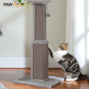 PAWZ Road 31" Natural Sisal Cat Scratching Post for Indoor Cat Scratcher with Plush Large Base, Gray