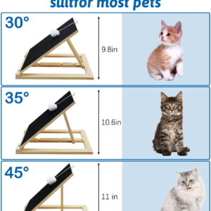kathson  Cat Nail File Scratcher Board with Ramp, Tilted Cats Scratching Boards with Replaceable Sandpaper, Hanging Ball 3 Adjustable Height Wooden Kitten Claw Scratch Pad for Cats Kittens