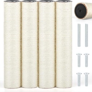Cat Scratching Post Replacement, 4 Pack 15.7in Sisal Pole Cat Tree Replacement Post with Screws, Scratcher for Indoor Kitten Tree Tower Spare Repair & Rebuild, Christmas Cat Gift