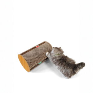 Cat Scratching Post Cylindrical Cardboard Cat Scratcher with Interactive Bell Ball Multi Function Vertical Cat Scratching Pad for Indoor Cats Single Pack Natural Brown