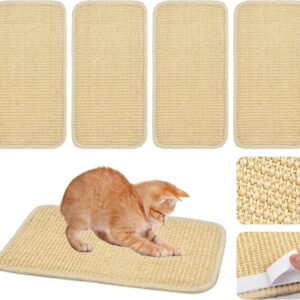 5Pcs Cat Scratcher Mat, Natural Sisal Cat Scratching Pad with Adhesive Loop Tape, Cat Scratch Furniture Protector Rug for Indoor Cats to Protect Wall Couch Bed Carpets 15.4x7.6In