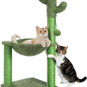 PAWZ Road 33" Cactus Cat Scratching Post Large Cat Scratcher with Big Hammock for Indoor Pet Green
