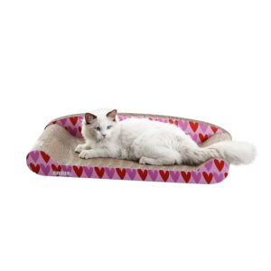 THE LICKER STORE Montego 27.5" Coastal Patterned Cardboard Lounge Bed Cat Scratcher with Catnip, Pink/Red, CSR1004A