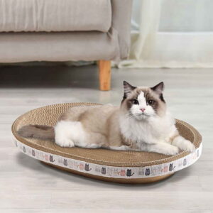 Oval Cardboard Cat Scratcher Bed Lounger Couch for Indoor Cats, Corrugated Cat Scratching Pad Box Durable, Cat Scratch Lounge Furniture Protection (16.93 Inch)