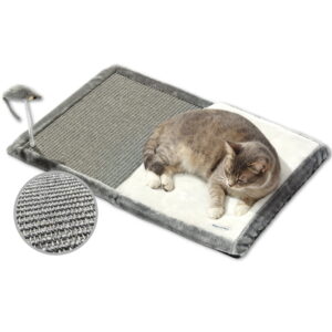 Happi N Pets 3 in 1 Foldable Cat Scratcher Mat, Portable Natural Sisal Cat Scratching Pad for Travel & Save Space, Featuring with Memory Foam Cat Bed & Hand-made Cat Interactive Toy