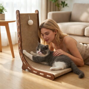 17.7 Inch L-Shaped Cat Scratcher & Bed Combo, Durable Lint-Free Felt 2-In-1 Cat Scratching Post With Hanging Ball Toy For Indoor Cats To Play, Rest, Sharpen Claws For Family Pet