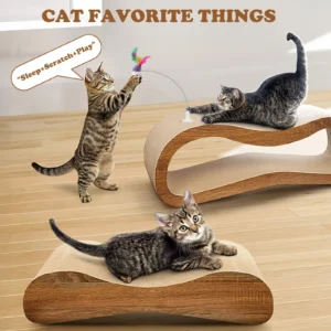 FluffyDream 2 in 1 Scratcher Cardboard Lounge Bed | Durable Multilayer Board Pads Prevents Furniture Damage, Large with Toys, Christmas Gift