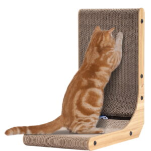 KIGOTY 17 Inch L Shape Cat Scratcher, Scratch pad for cats, Scratching Board with Ball Cat Toy