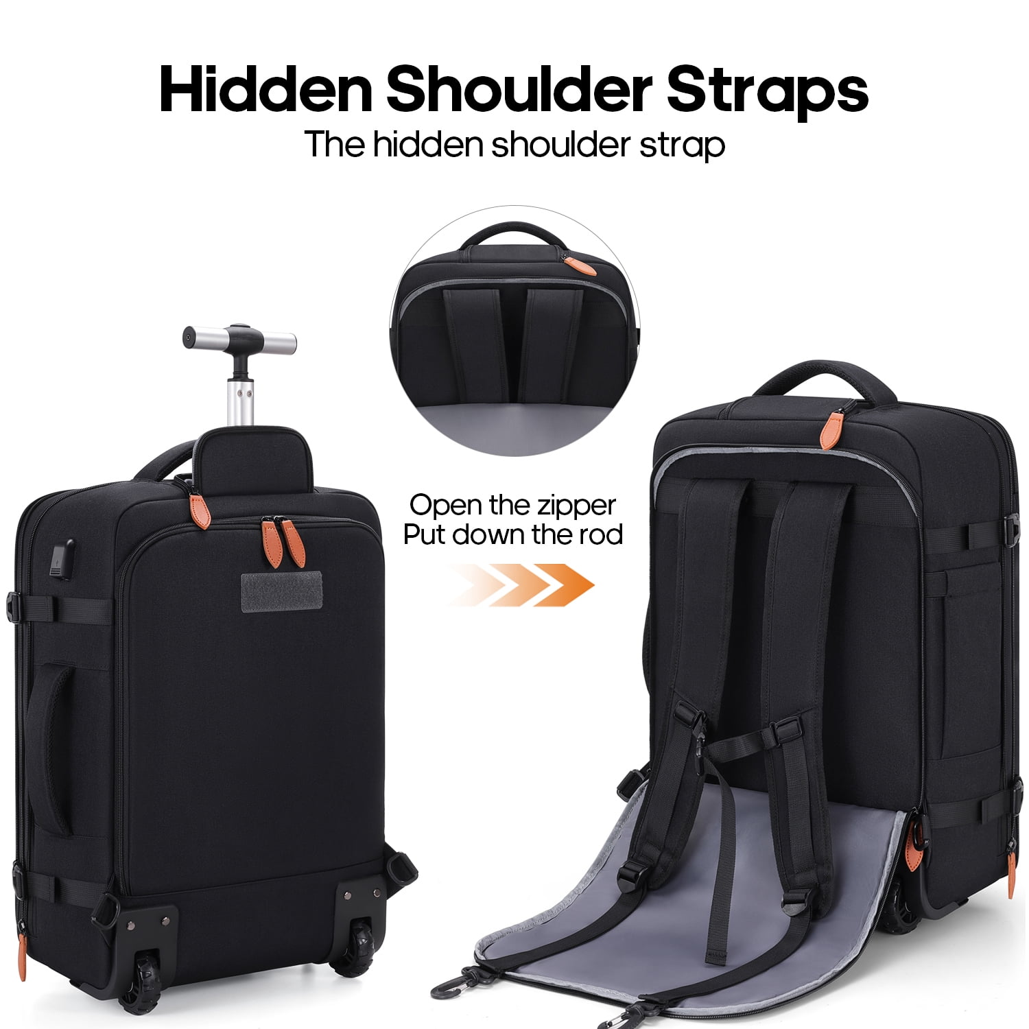 UKEIN Rolling Backpack for Adults Backpack with Wheels with USB Charging Port & Combination Lock Roller Backpack with Packing Cubes and Shoe Pocket - Image 2