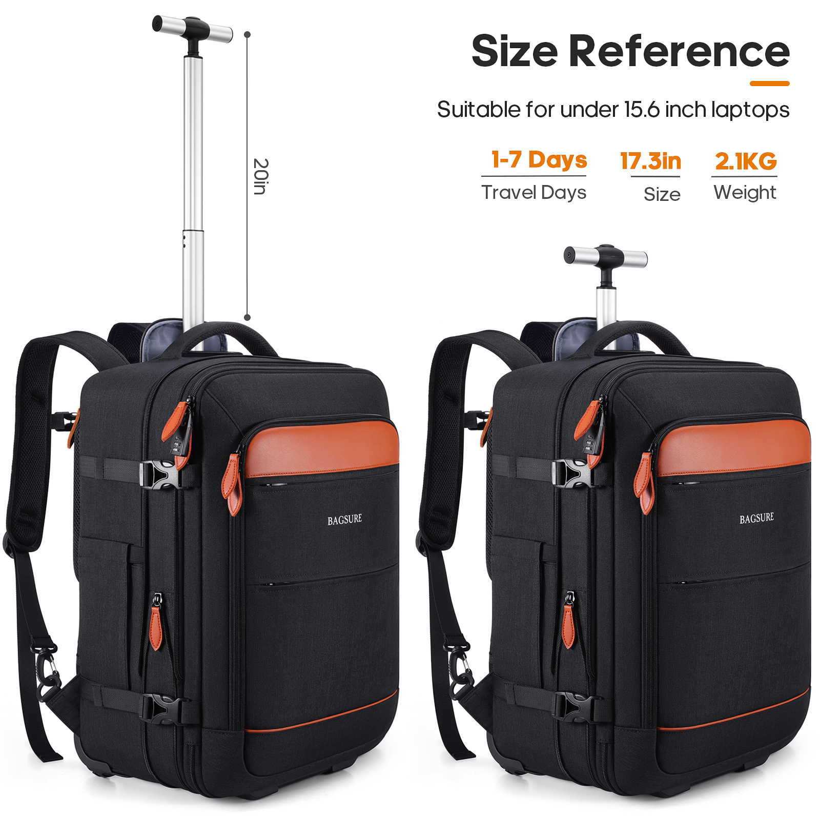 UKEIN Rolling Backpack for Adults Backpack with Wheels with USB Charging Port & Combination Lock Roller Backpack with Packing Cubes and Shoe Pocket - Image 4