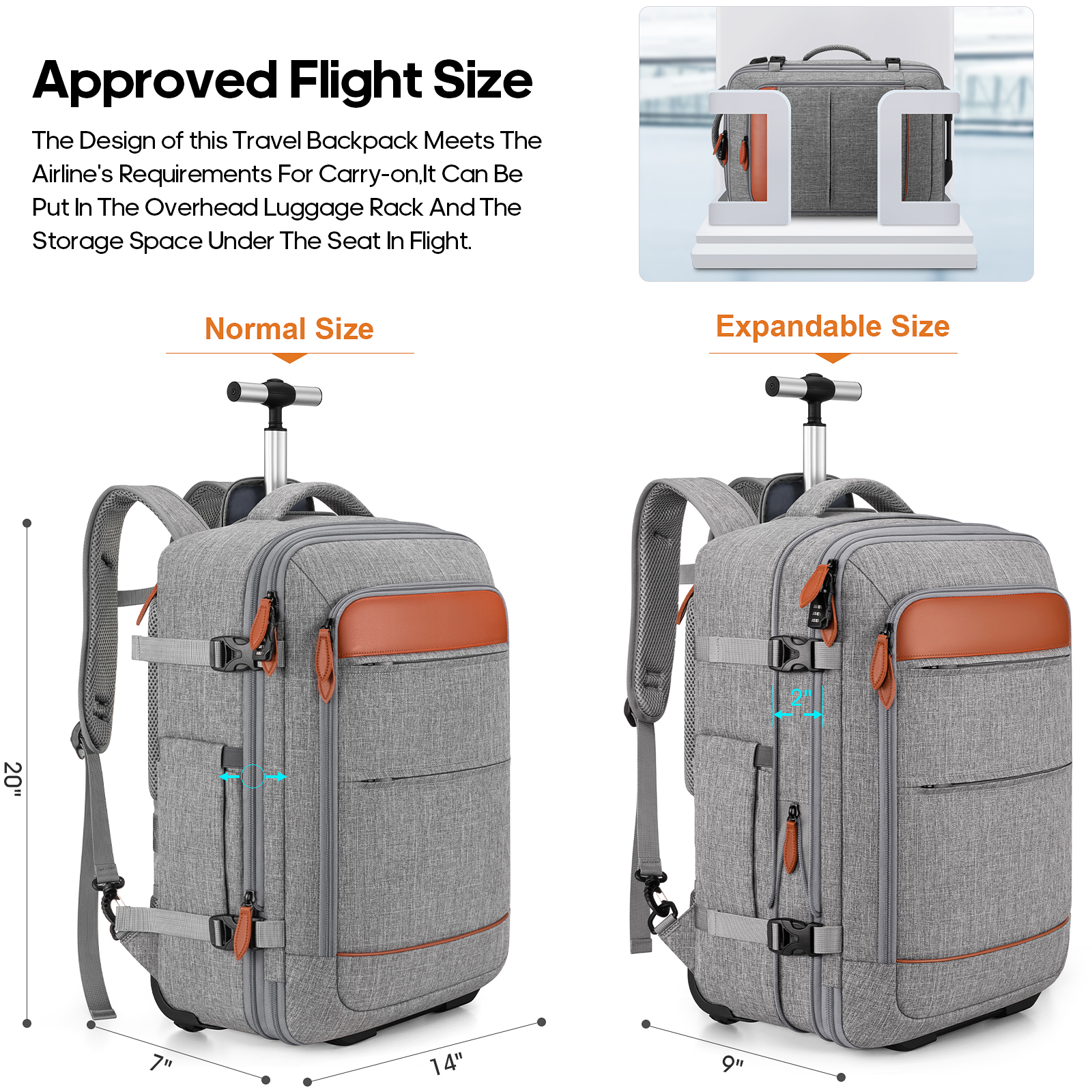 UKEIN Rolling Backpack for Adults Backpack with Wheels with USB Charging Port & Combination Lock Roller Backpack with Packing Cubes and Shoe Pocket - Image 11