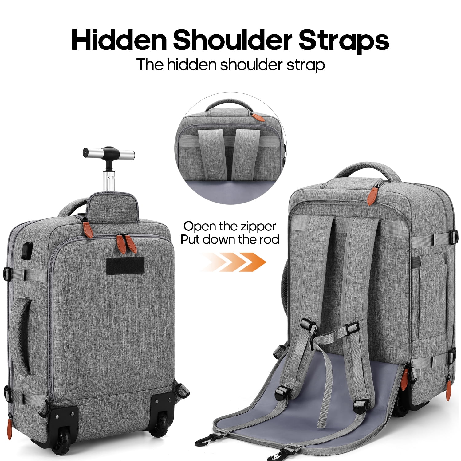 UKEIN Rolling Backpack for Adults Backpack with Wheels with USB Charging Port & Combination Lock Roller Backpack with Packing Cubes and Shoe Pocket - Image 15