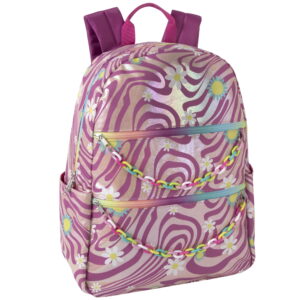 Single Groovy Floral Backpack with Rainbow Chain Accessory, Side Pockets and Padded Shoulder Straps