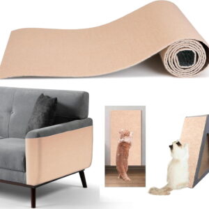 78.7"x15.8" Sticky Scratch Wall Mat, Cat Carpet Scratcher, DIY Pet Climb Covered Pads for Furniture or Wall (Beige)