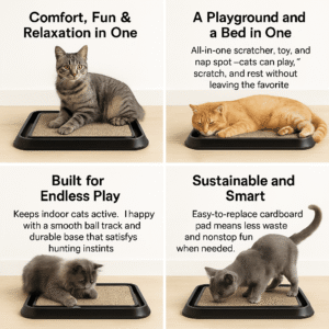 FURACÃOPET Scratch Board - 3-in-1 Cat Scratcher with Ball & Ball Track, Plastic Cat Toy & Bed
