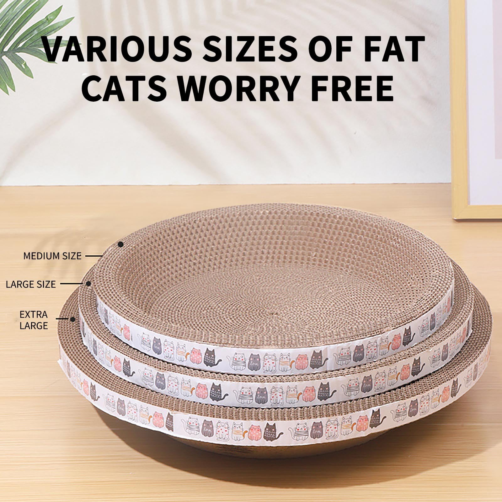 Cardboard Scratcher Pad Scratching Post:Round Sturdy Cat Scratching Cardboard Pad Breathable Cat Scratch Pad, Cat Scratching Cardboard for Indoor Cats, Furniture Protecter(Medium) - Image 3