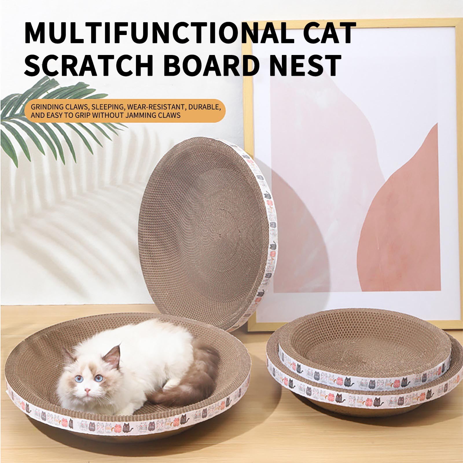 Cardboard Scratcher Pad Scratching Post:Round Sturdy Cat Scratching Cardboard Pad Breathable Cat Scratch Pad, Cat Scratching Cardboard for Indoor Cats, Furniture Protecter(Medium) - Image 5