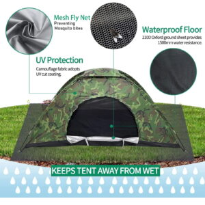 Camouflage Tent UV Protection Waterproof One Person Tent for Camping Hiking, Lightweight Backpacking Dome Tents, Camouflage Tent
